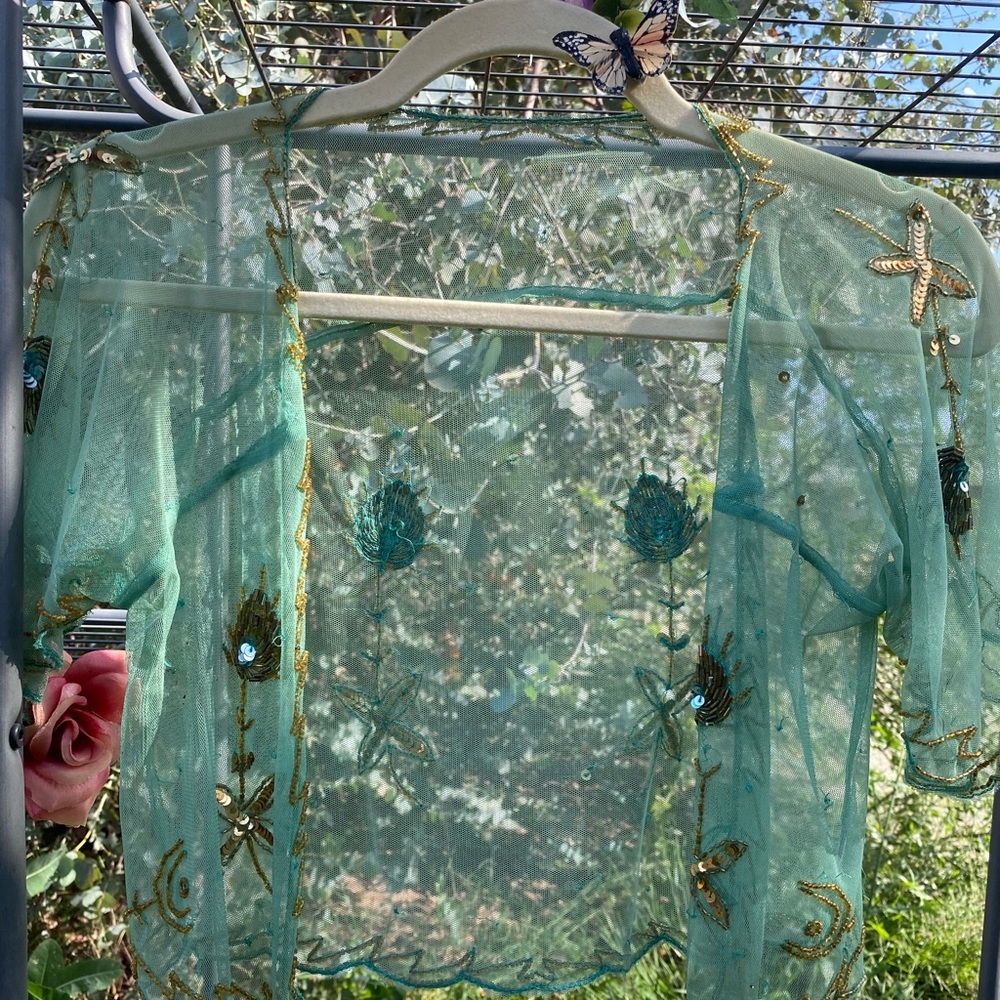 Fairycore costume piece sheer beaded shrug shawl